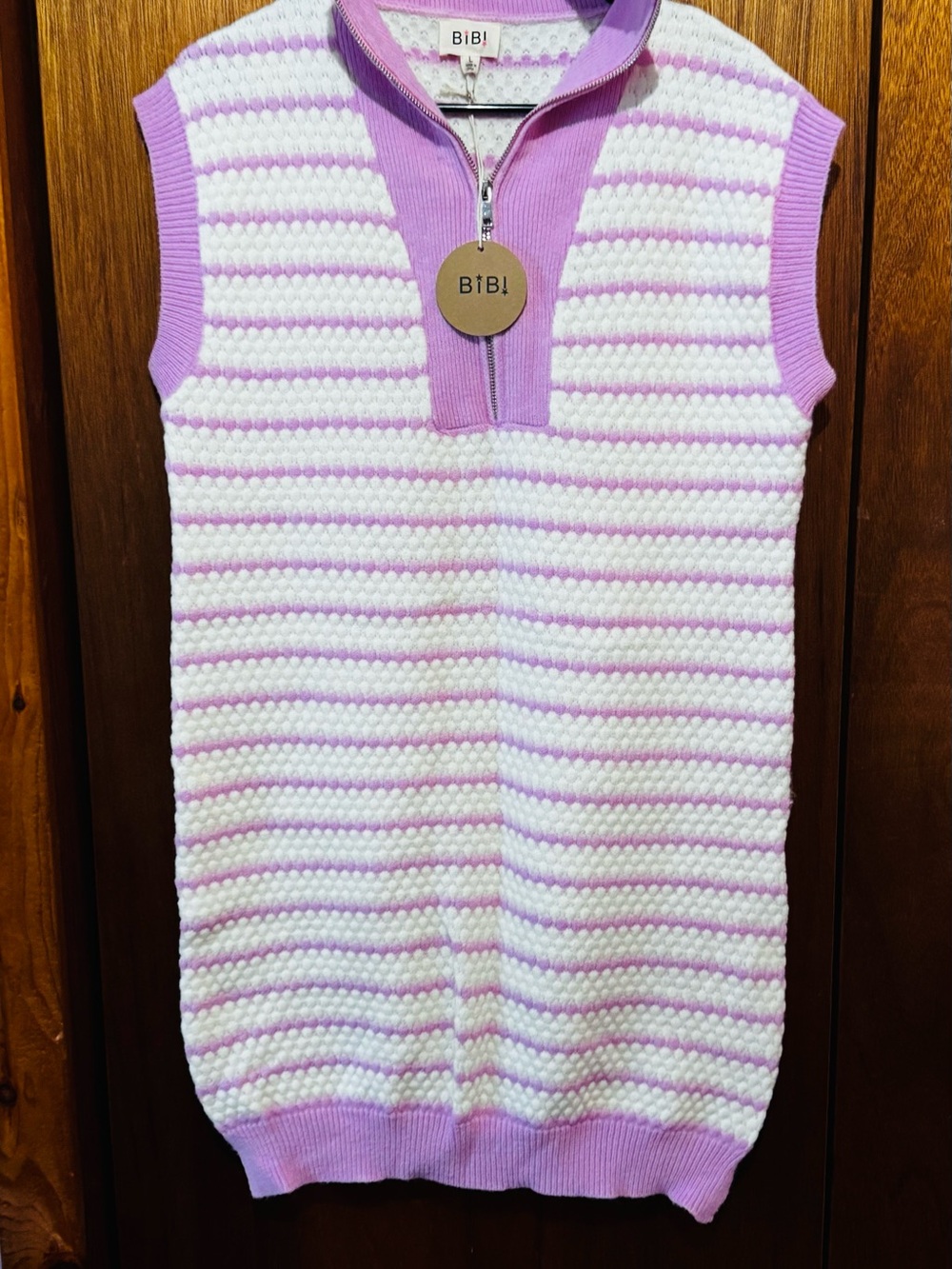 BiBi Pink & White Striped Sleeveless Pajama Top with Zip